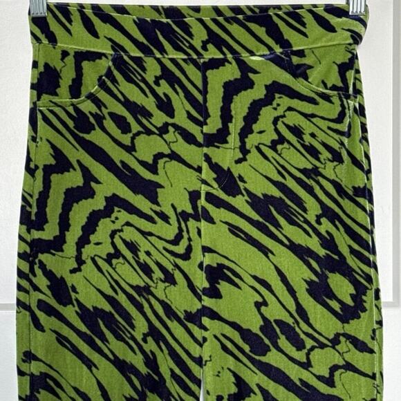 Zara Green & Blue Swirl Print High Rise Velvet Split Hem Flare Pants Womens S - Picture 7 of 11